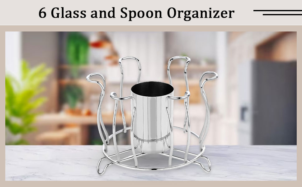iSTAR Stainless Steel 6 Glass and Tabletop Spoon Organizer Glass Stand