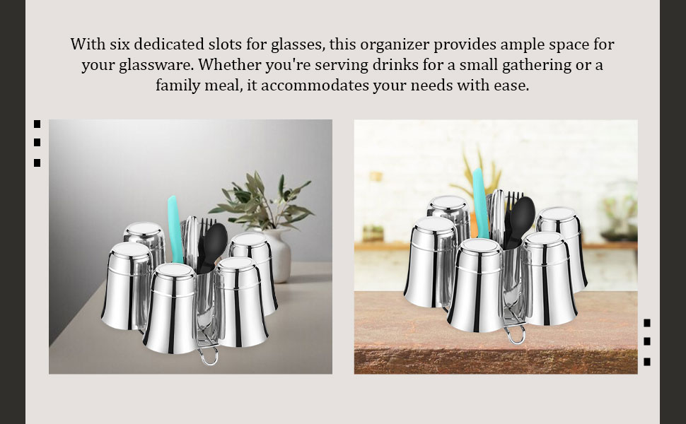 iSTAR Stainless Steel 6 Glass and Tabletop Spoon Organizer Glass Stand