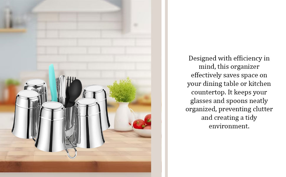 iSTAR Stainless Steel 6 Glass and Tabletop Spoon Organizer Glass Stand